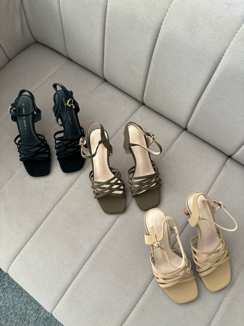 Multi Cross Strap Open Toe Buckle Straps Heels